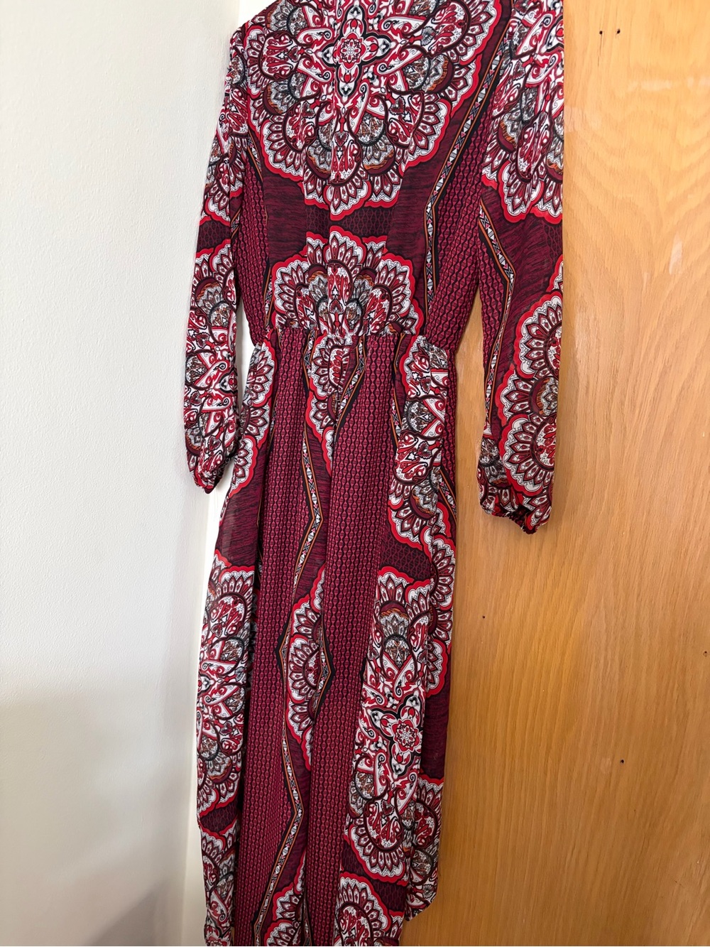 Liberty Love Red Paisley Long Sleeve floor Length Dress